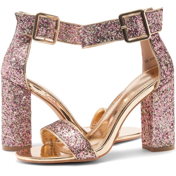 Herstyle Womens Chunky Block Heels Open Toe Ankle Strap High Heel Dress Pump - Picture 3 of 7